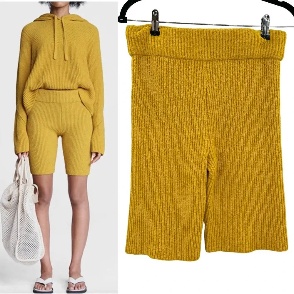 Rag and Bone Sunny Rib-knit Biker Shorts In Chirping Yellow Size Medium